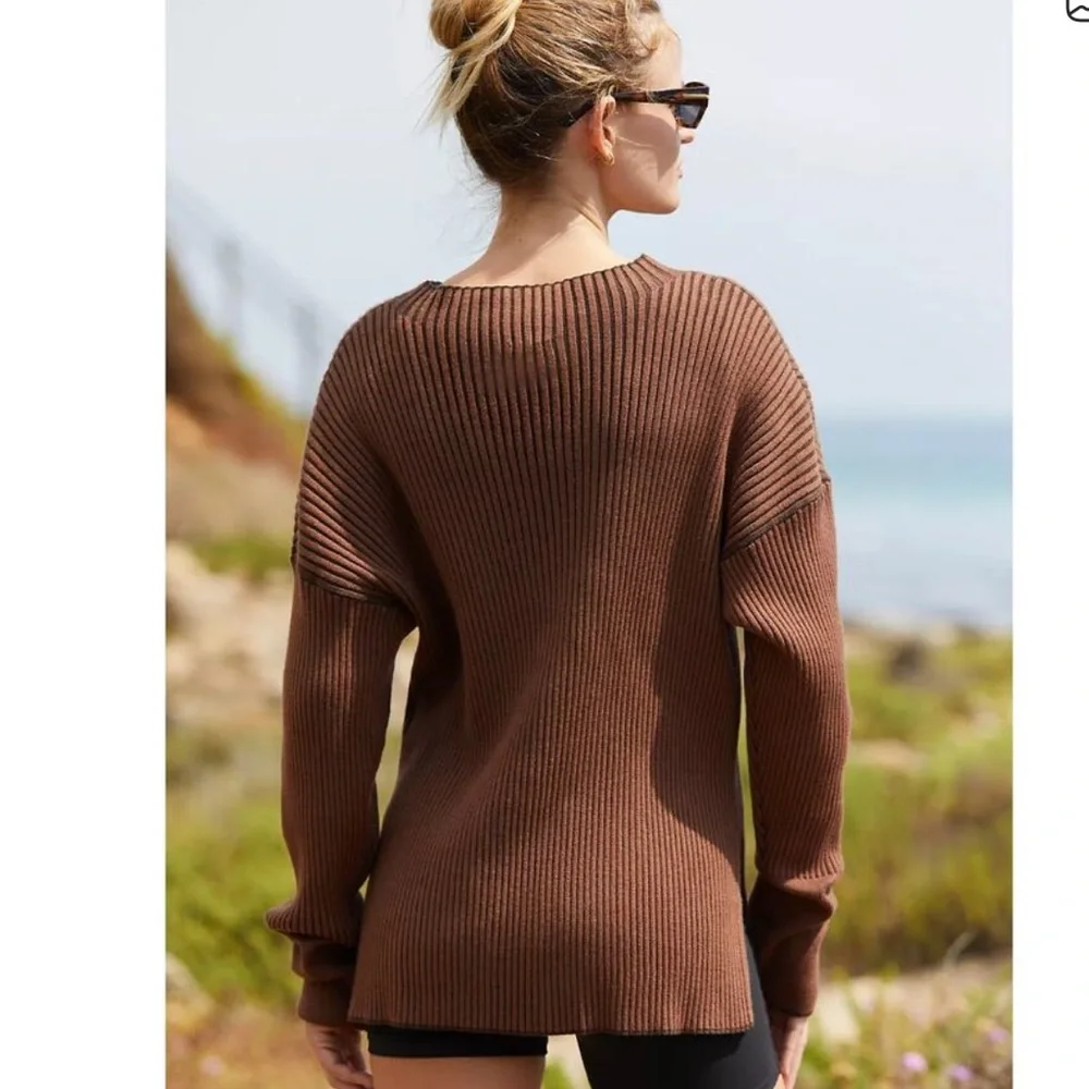 Varley Emile Rib Knit Sweater Rawhide Brown Two-Tone Oversized Size Small - Picture 2 of 12
